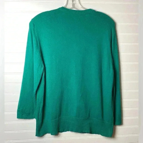 LL Bean Cotton Knit Button Down Green Cardigan Sweater Size Large - Picture 4 of 7